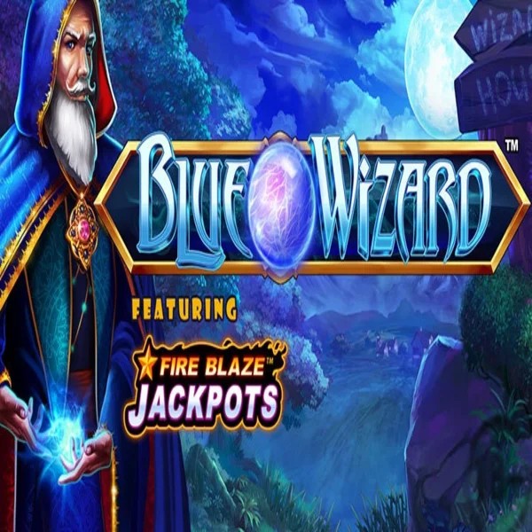 Blue Wizard Fire Blaze Jackpots logo – Slots by Rarestone Gaming at Morospin Casino